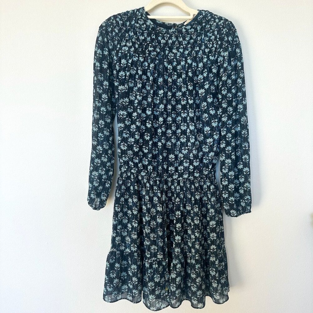 Michael Kors Leaf-print Smock Blue Floral Dropped Waist Dress, Size XS